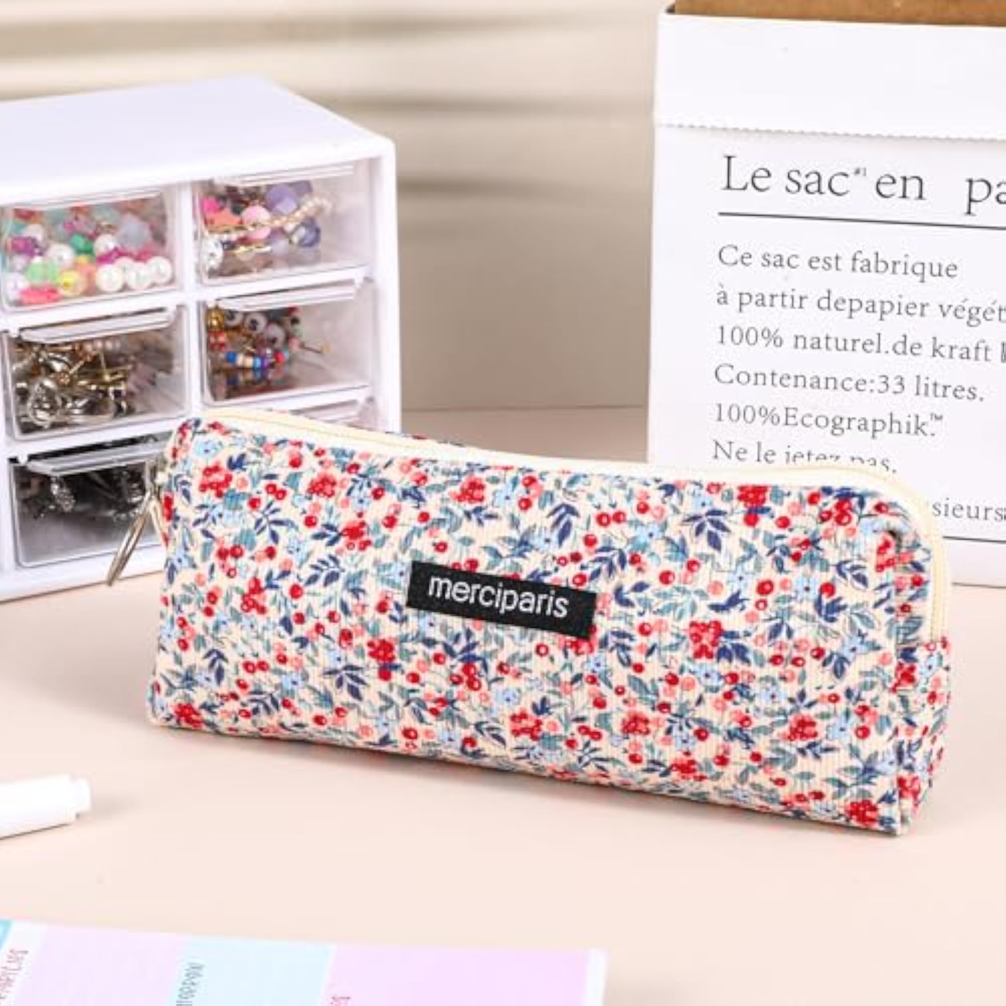 Cute Floral Quilted Pouch, Makeup Bag Organizer